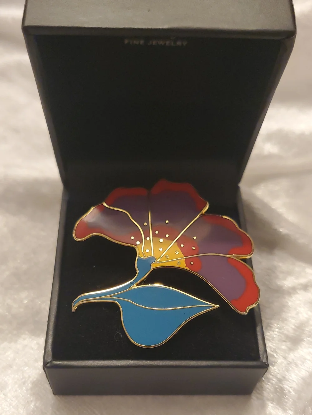 Vintage Rare LAUREL BURCH Flower Enamel  Cloisonne Brooch Pin